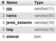 Struktur Tabel - Cara Membuat Pencarian Data dan Menampilkannya ke Textbox dengan PHP AJAX dan MySQL