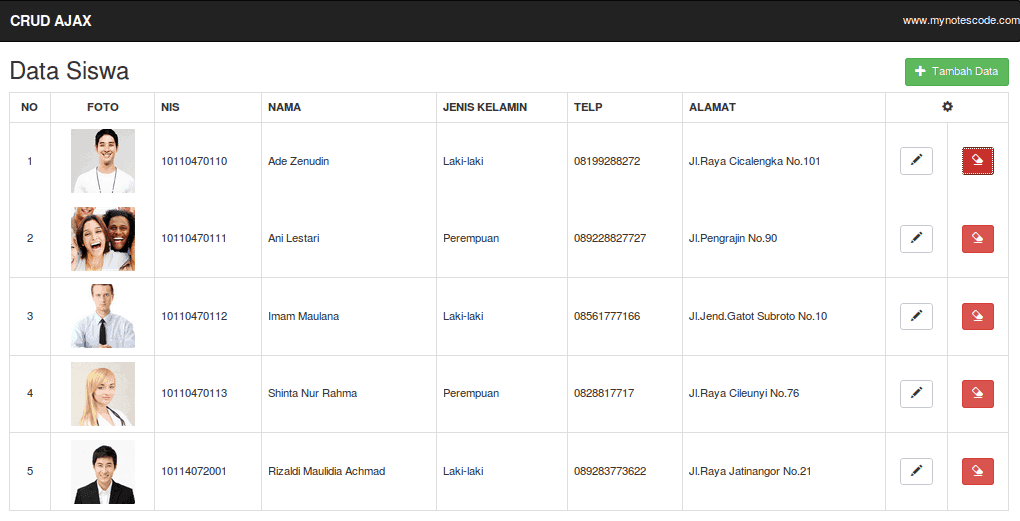 View Data - Cara Membuat CRUD Plus Upload Gambar dengan PHP AJAX Bootstrap