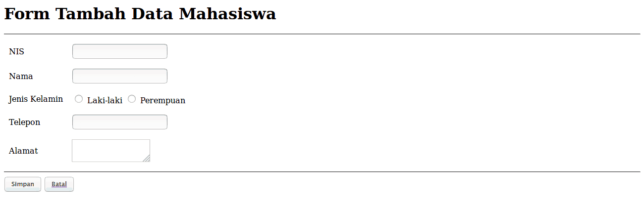 Form Tambah - Cara Mudah Membuat CRUD dengan Codeigniter dan MySQL