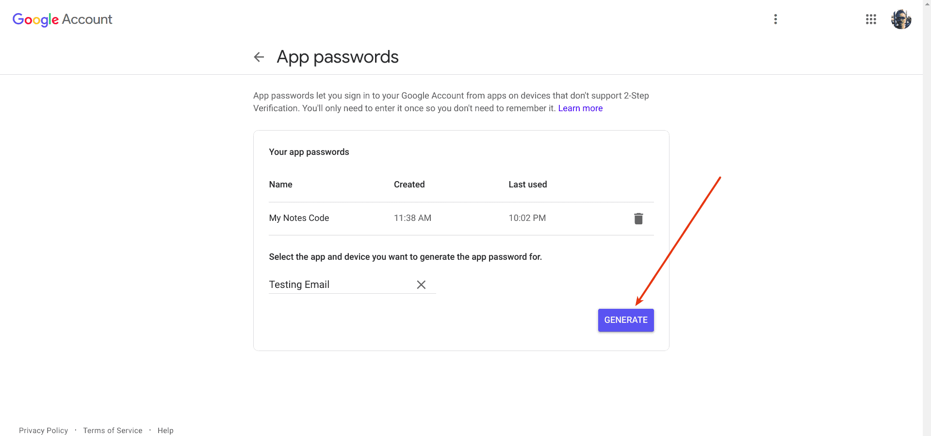 Setting App Password (Step 7) - Cara Mudah Mengirim Email dari Localhost / Server dengan PHP