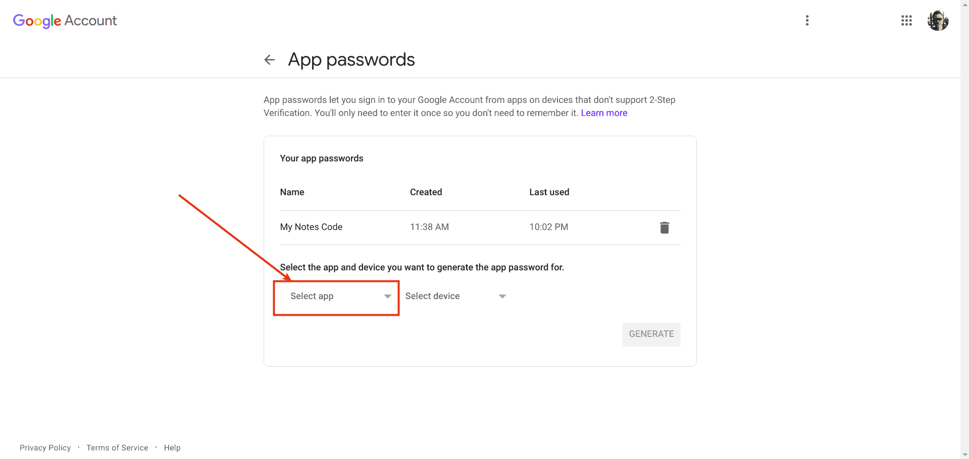 Setting App Password (Step 4) - Cara Mudah Mengirim Email dari Localhost / Server dengan Codeigniter