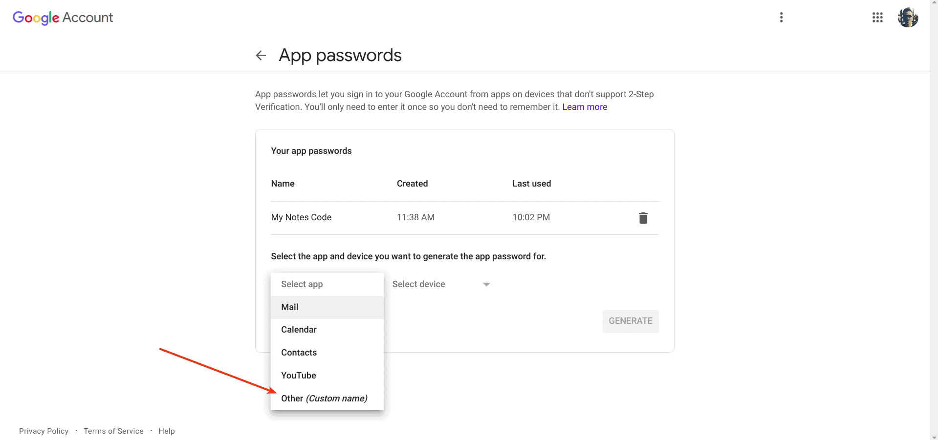 Setting App Password (Step 5) - Cara Mudah Mengirim Email dari Localhost / Server dengan Codeigniter