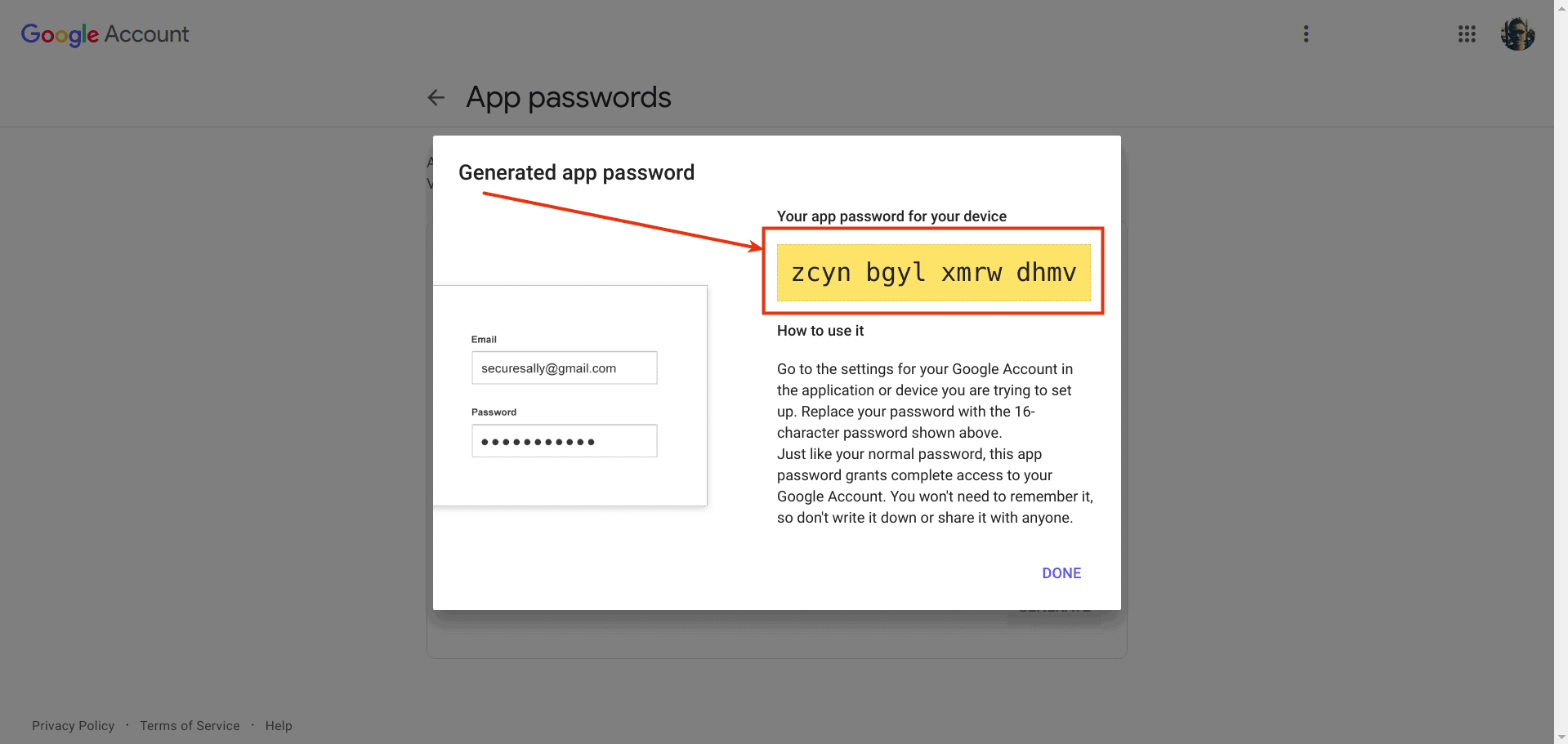 Setting App Password (Step 8) - Cara Mudah Mengirim Email dari Localhost / Server dengan Codeigniter