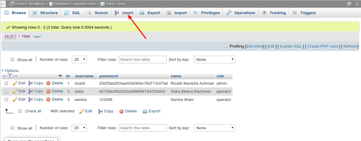 Langkah 4 - Cara Membuat atau Mengubah Password MD5 di PHPMyAdmin